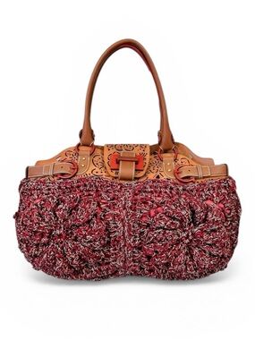 Salvatore Ferragamo Laser-Cut Leather and Crochet Bag in Original Wine